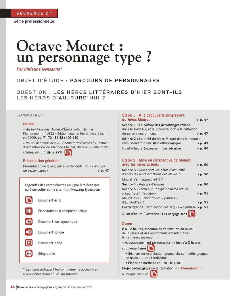 NRP Lycée – Séquence Bac Pro 2de – Octave Mouret : un personnage type? – Septembre 2010 (Format PDF)