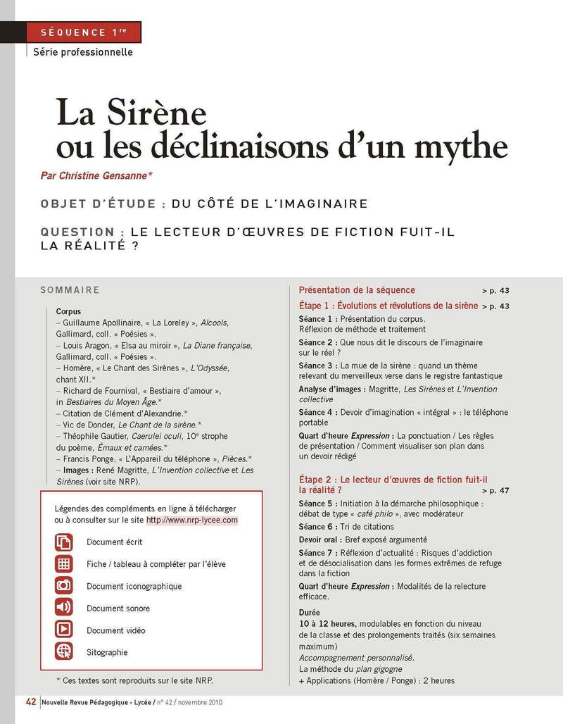 NRP Lycée – Séquence Bac pro 1re – La Sirène ou les déclinaisons d’un mythe – Novembre 2010 (Format PDF)