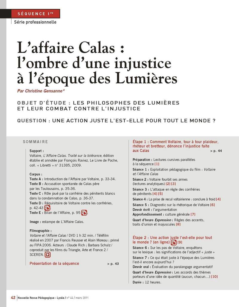 NRP Lycée – Séquence Bac Pro 1re – L’affaire Calas – Mars 2011 (Format PDF)