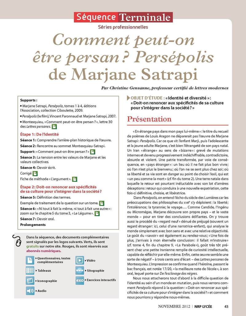 NRP Lycée – Séquence Bac Pro Terminale – Comment peut-on être persan ? Persepolis – Novembre 2012 (Format PDF)